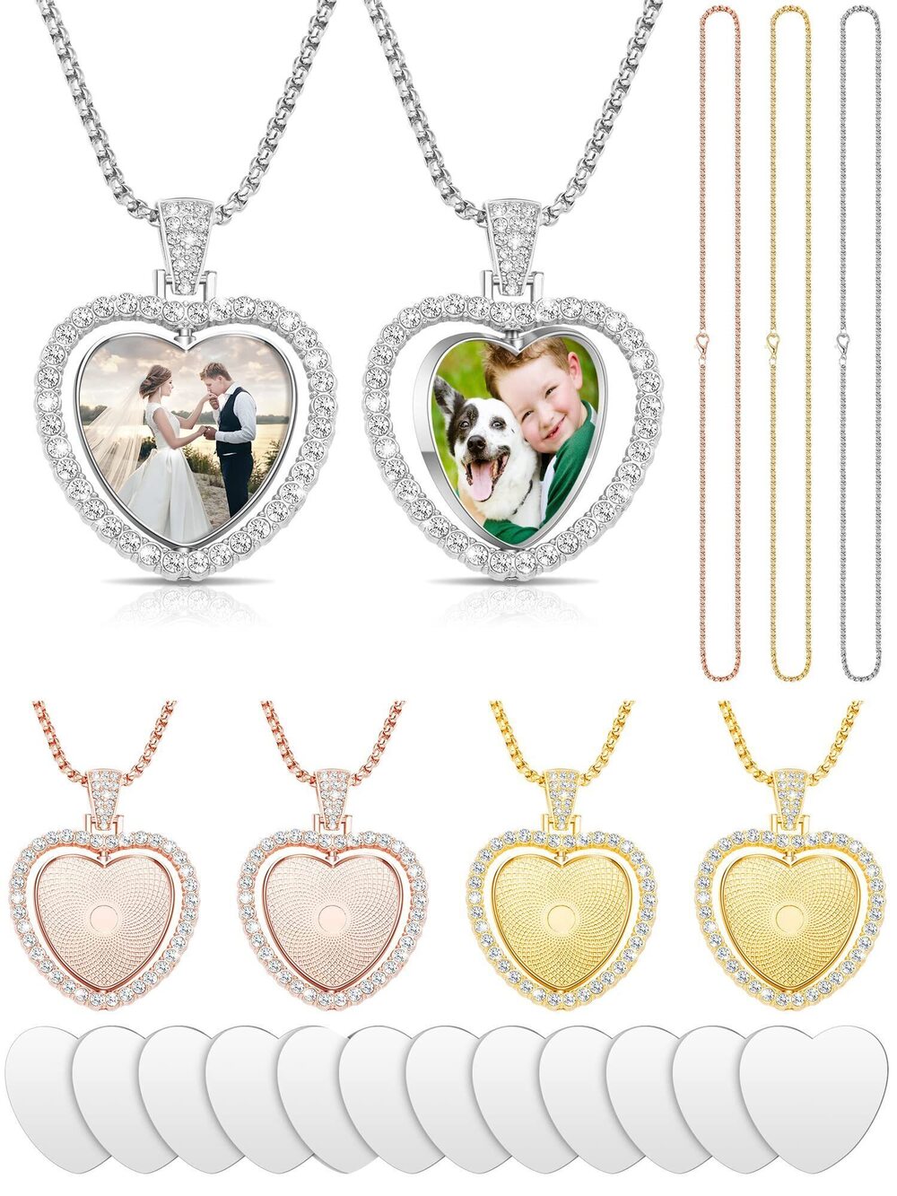 7465 24 Pcs Sublimation Rhinestone Trays Pendant Set, Including 6 Double